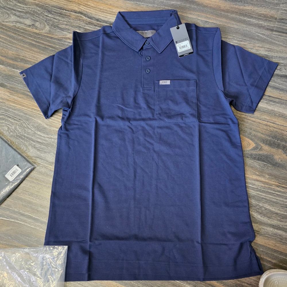 FIGS FIGSPRO Men Technical Pique Scrub Polo Navy Blue M22WW1004 NWT Size Small